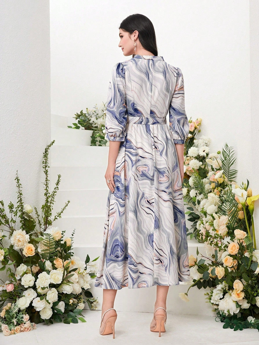 WesternStitch Marble Print Surplice Neck Belted Dress WesternStitch