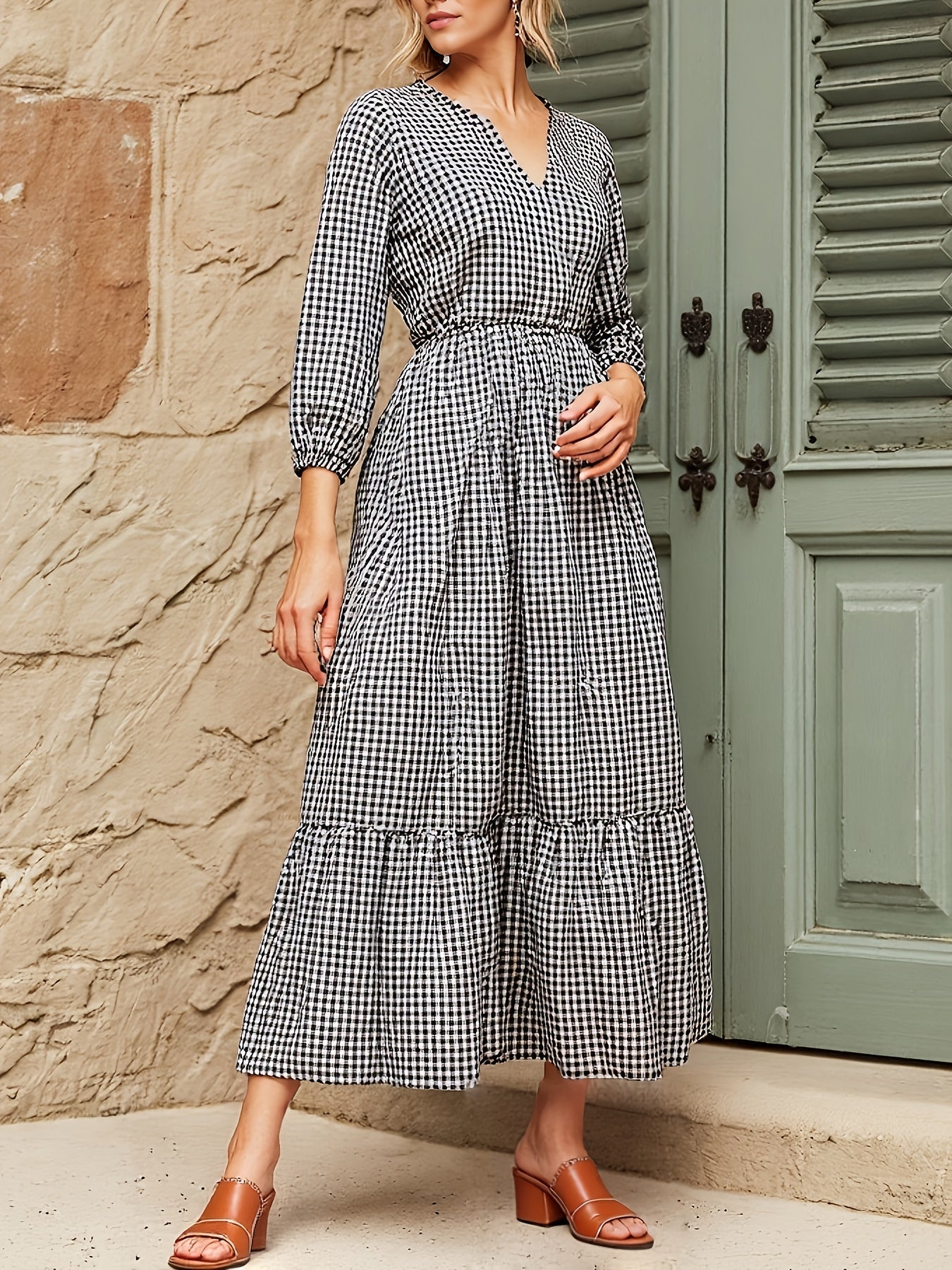WesternStitch black and white gingham maxi dress WesternStitch