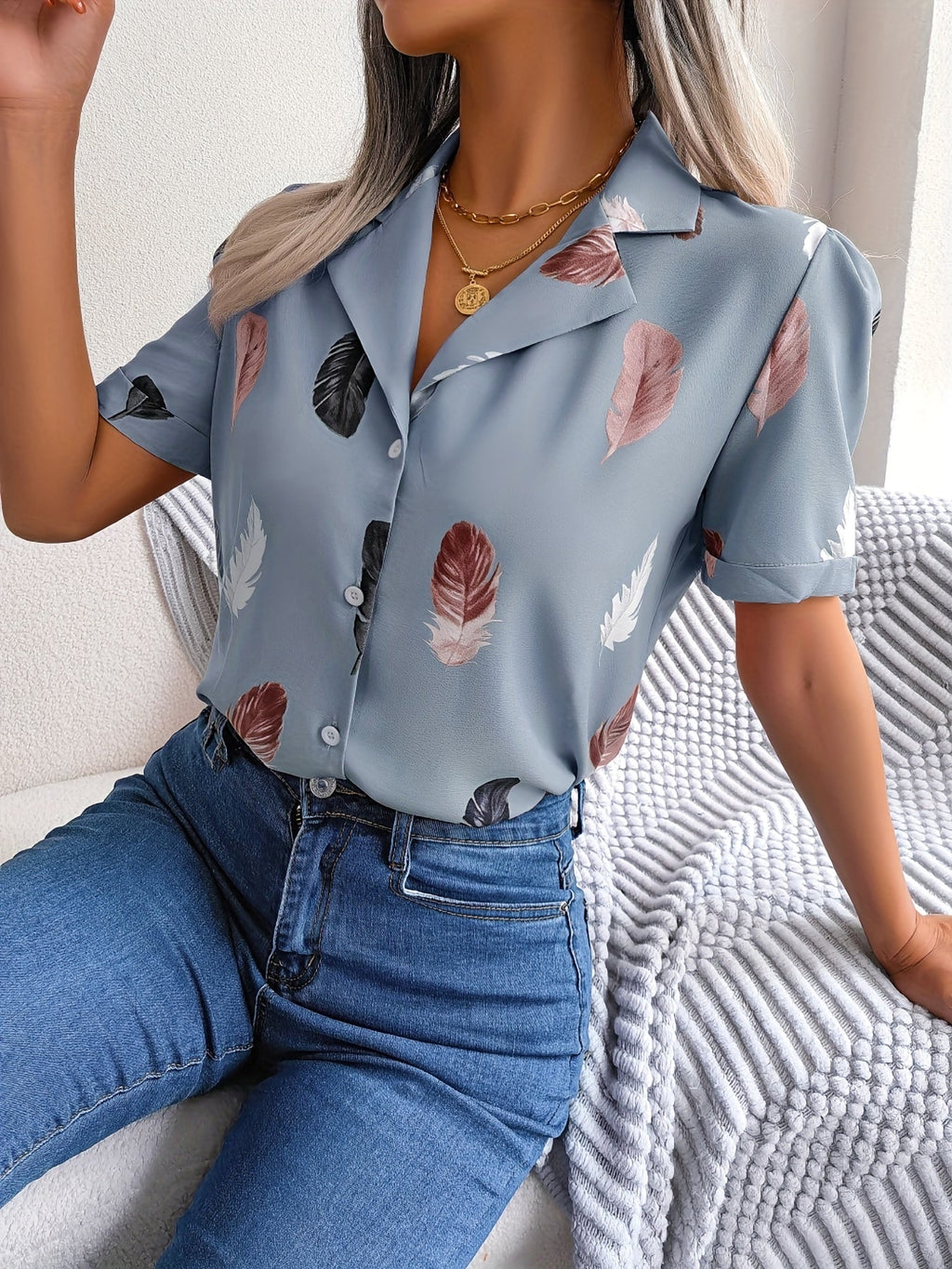 WesternStitch Feather Print Light Blue Shirt WesternStitch