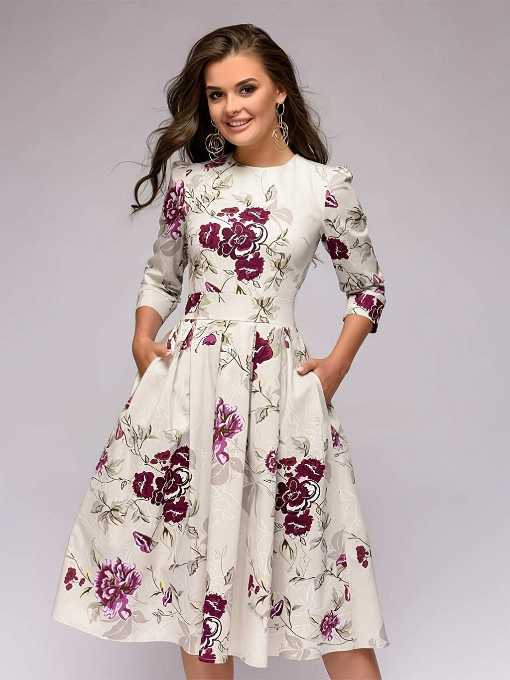WesternStitch Women Elegant Floral Print Half Sleeve Midi Dress WesternStitch