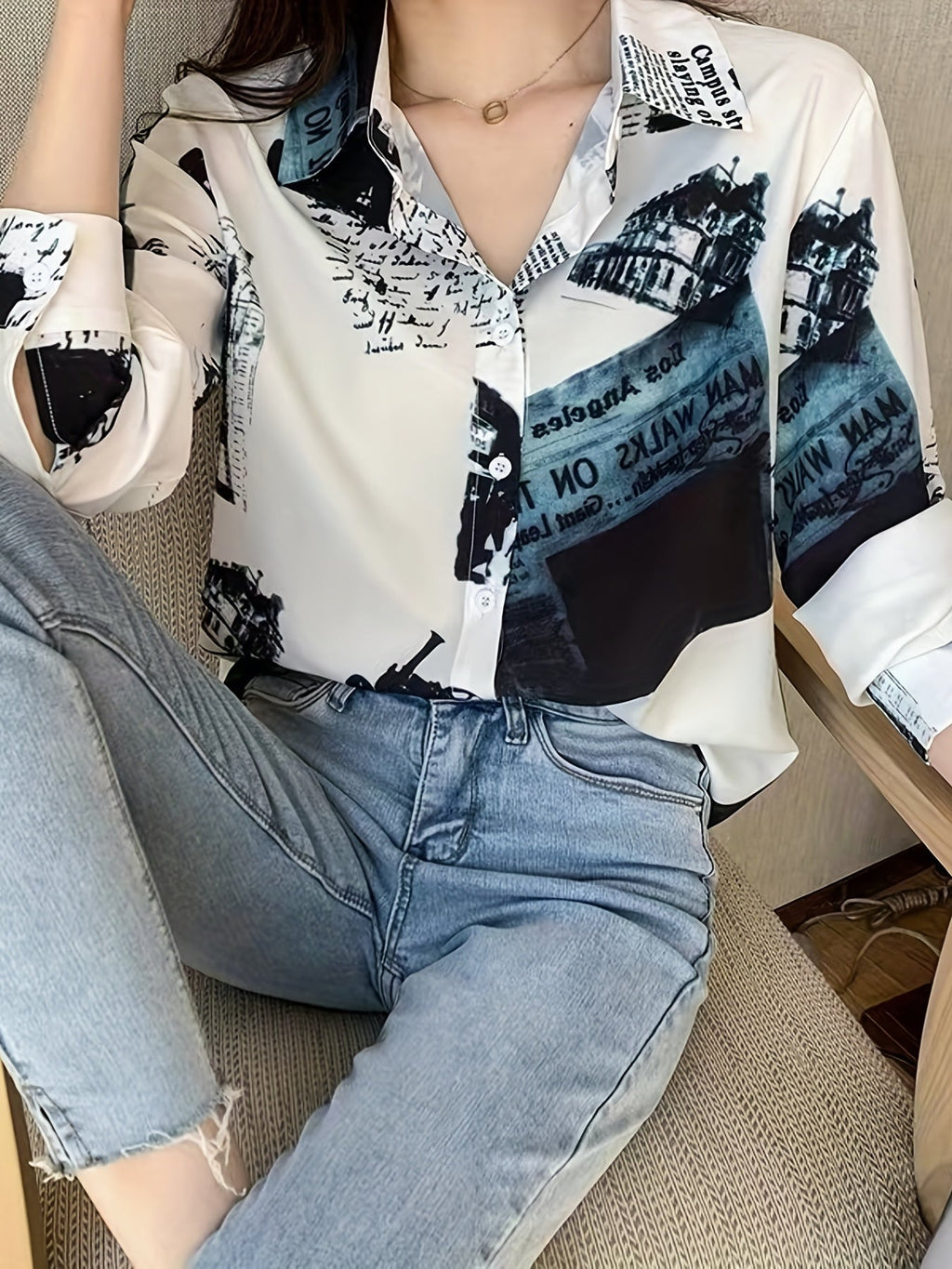WesternStitch Women's Monochrome Vintage Print Shirt WesternStitch