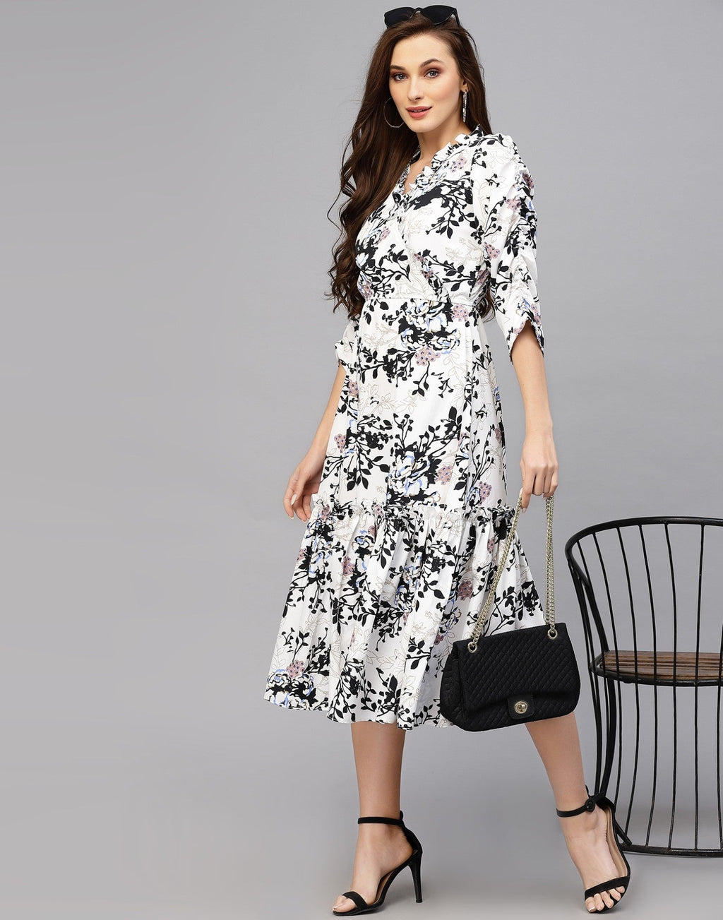 WesternStitch Women's Crepe Floral Printed Ruffled Western Maxi Dress WesternStitch