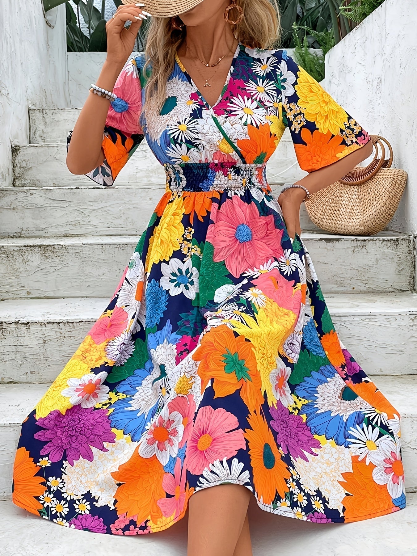 WesternStitch Vibrant Floral Flare Midi Dress WesternStitch
