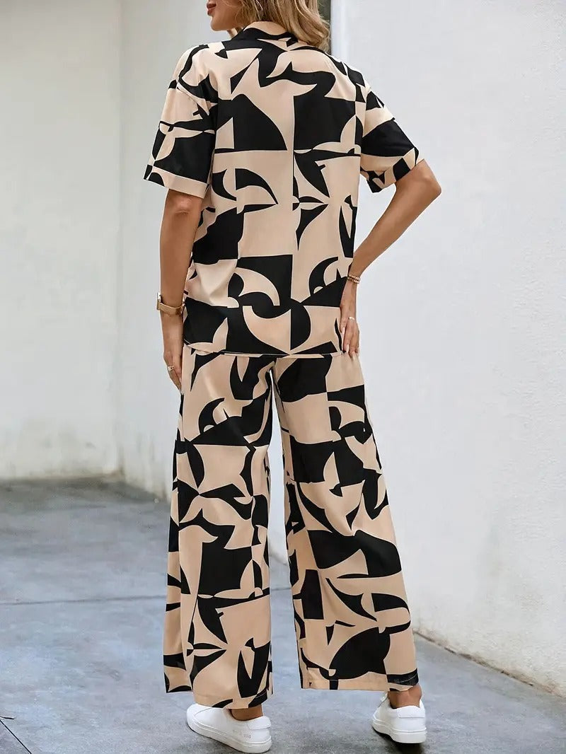 WesternStitch Rayon Button Front Short Graphic Print Elegant Two Piece Set for Women WesternStitch